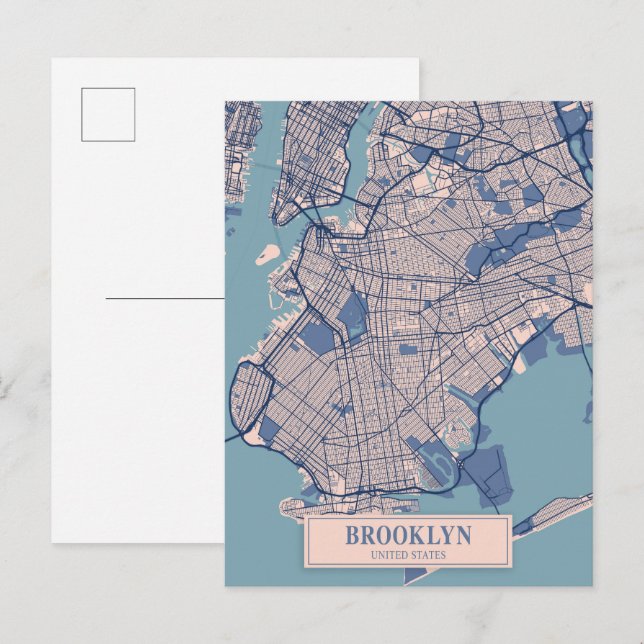 Brooklyn United States Breezy City Map Travel Postcard (Front/Back)