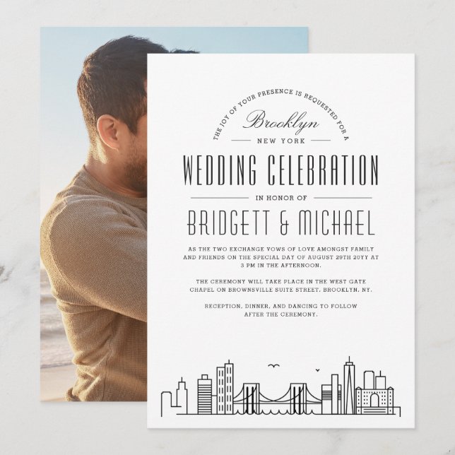 Brooklyn Wedding | Modern Deco Skyline  Invitation (Front/Back)