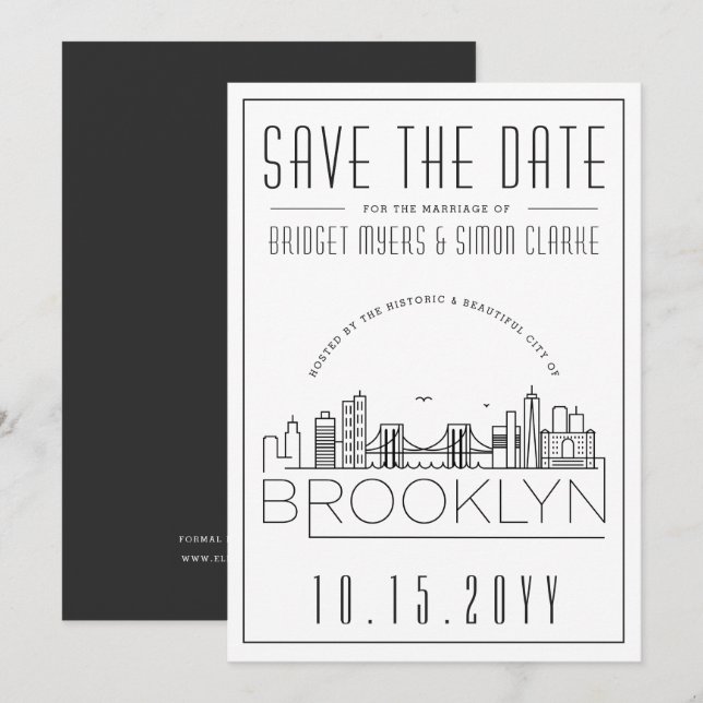 Brooklyn Wedding | Stylised Skyline Save the Date Invitation (Front/Back)
