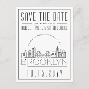 Brooklyn Wedding   Stylised Skyline Save the Date Postcard