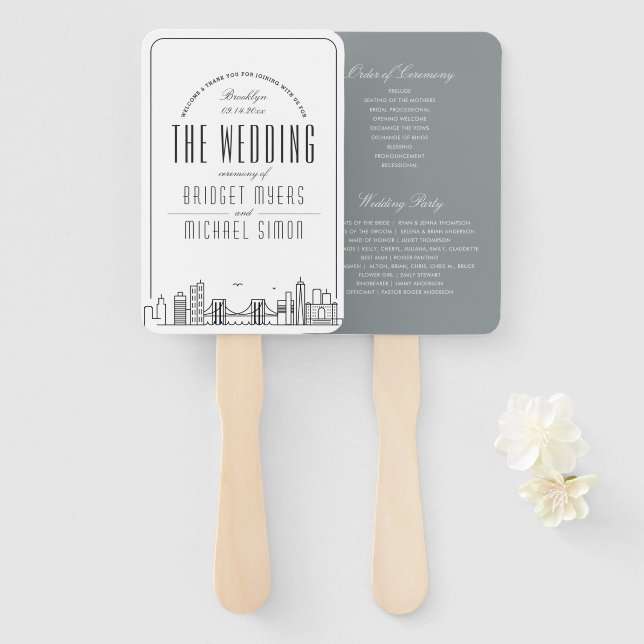 Brooklyn Wedding | Wedding Program Hand Fan (Front and Back)