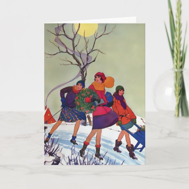 Brookmont Park, 1920s Christmas Illustration Holiday Card (Front)