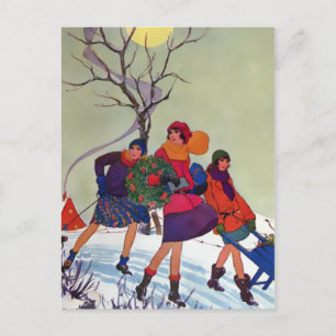 Brookmont Park, 1920s Christmas Illustration Holiday Postcard