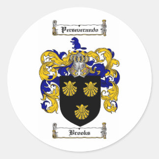 BROOKS FAMILY CREST -  BROOKS COAT OF ARMS CLASSIC ROUND STICKER