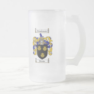BROOKS FAMILY CREST -  BROOKS COAT OF ARMS FROSTED GLASS BEER MUG