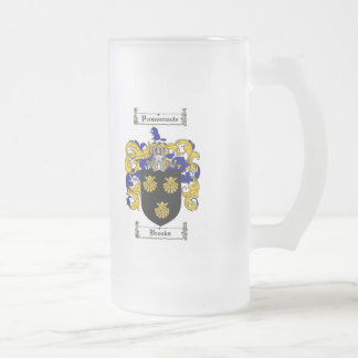 BROOKS FAMILY CREST -  BROOKS COAT OF ARMS FROSTED GLASS BEER MUG