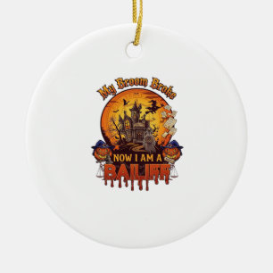 Broom Broke Bailiff Halloween Ghost Court Pumpkins Ceramic Tree Decoration