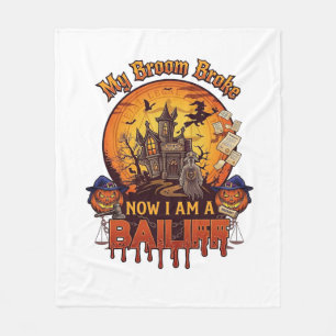 Broom Broke Bailiff Halloween Ghost Court Pumpkins Fleece Blanket