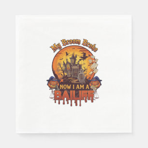 Broom Broke Bailiff Halloween Ghost Court Pumpkins Napkin