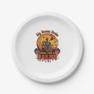 Broom Broke Bailiff Halloween Ghost Court Pumpkins Paper Plate