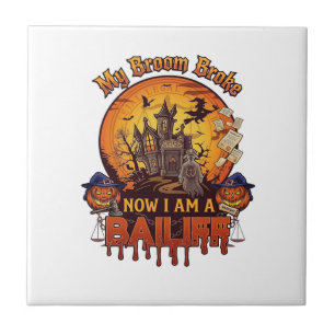 Broom Broke Bailiff Halloween Ghost Court Pumpkins Tile