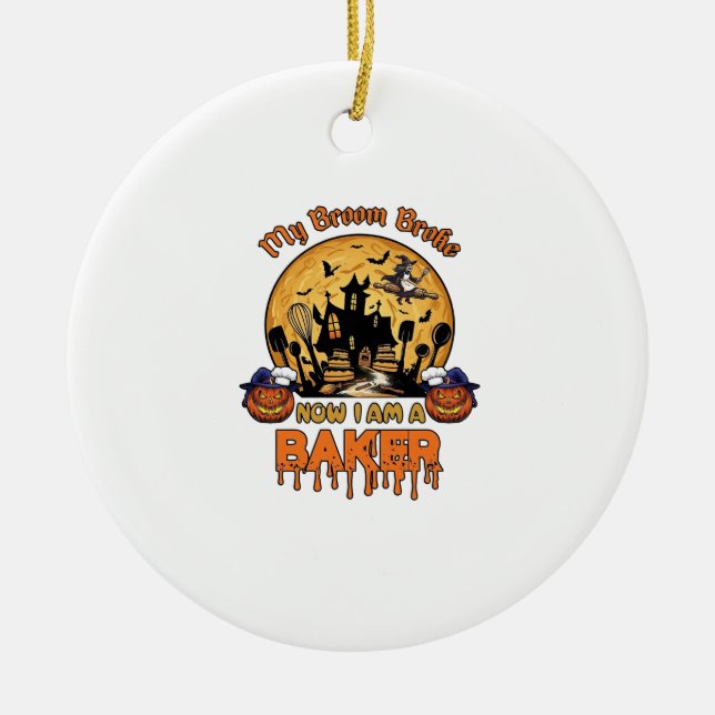 Broom Broke Baker Halloween Witch Chef Pumpkin_1 Ceramic Tree Decoration (Front)