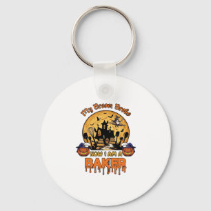 Broom Broke Baker Halloween Witch Chef Pumpkin_1 Key Ring
