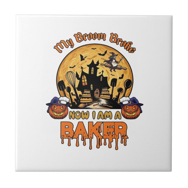 Broom Broke Baker Halloween Witch Chef Pumpkin_1 Tile (Front)