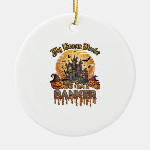 Broom Broke Banker Halloween Haunted House Witch P Ceramic Tree Decoration