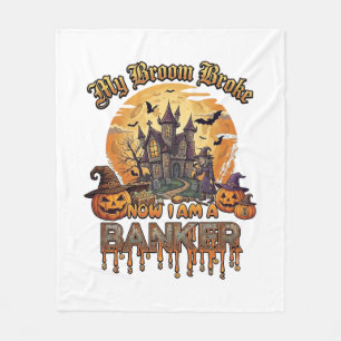 Broom Broke Banker Halloween Haunted House Witch P Fleece Blanket