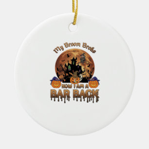 Broom Broke Bar Back Halloween Haunted House Witch Ceramic Tree Decoration