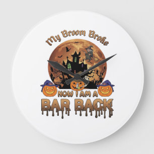 Broom Broke Bar Back Halloween Haunted House Witch Large Clock