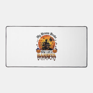 Broom Broke Barista Halloween Witch Coffee Pumpkin Desk Mat