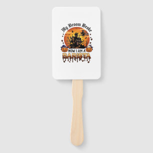 Broom Broke Barista Halloween Witch Coffee Pumpkin Hand Fan