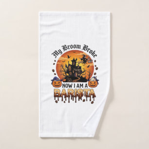 Broom Broke Barista Halloween Witch Coffee Pumpkin Hand Towel