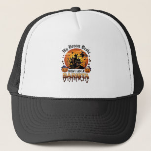 Broom Broke Barista Halloween Witch Coffee Pumpkin Trucker Hat
