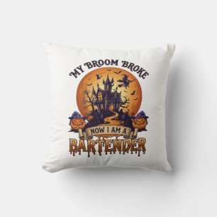 Broom Broke Bartender Halloween Haunted House Witc Cushion