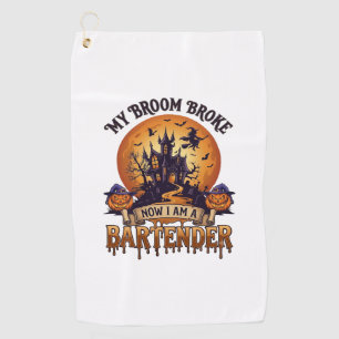 Broom Broke Bartender Halloween Haunted House Witc Golf Towel