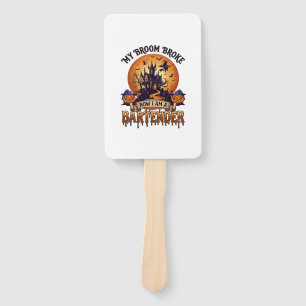 Broom Broke Bartender Halloween Haunted House Witc Hand Fan