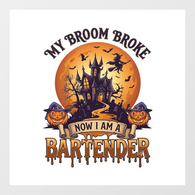Broom Broke Bartender Halloween Haunted House Witc Window Cling (Sheet)