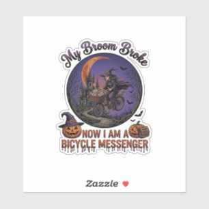 Broom Broke Bicycle Messenger Witch Halloween Moon