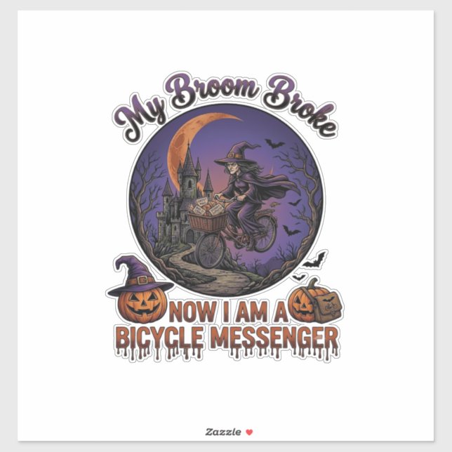 Broom Broke Bicycle Messenger Witch Halloween Moon (Sheet)