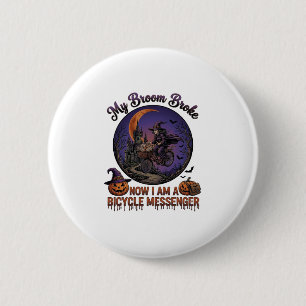 Broom Broke Bicycle Messenger Witch Halloween Moon 6 Cm Round Badge