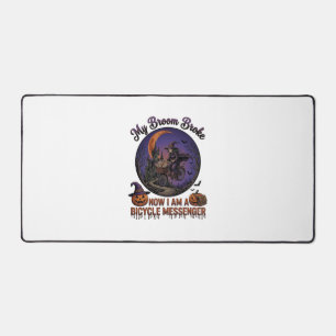Broom Broke Bicycle Messenger Witch Halloween Moon Desk Mat