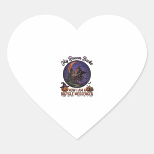 Broom Broke Bicycle Messenger Witch Halloween Moon Heart Sticker