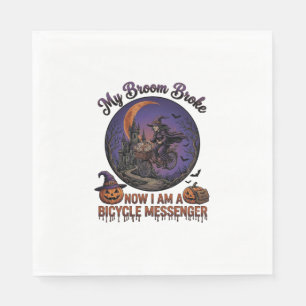 Broom Broke Bicycle Messenger Witch Halloween Moon Napkin