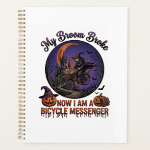 Broom Broke Bicycle Messenger Witch Halloween Moon Planner