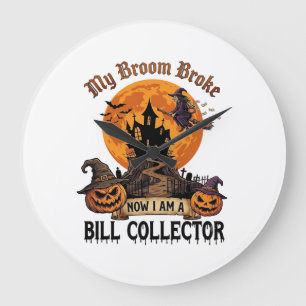 Broom Broke Bill Collector Halloween Haunted House Large Clock