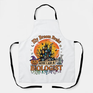Broom Broke Biologist Halloween Haunted Castle Pum Apron