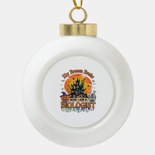 Broom Broke Biologist Halloween Haunted Castle Pum Ceramic Ball Christmas Ornament