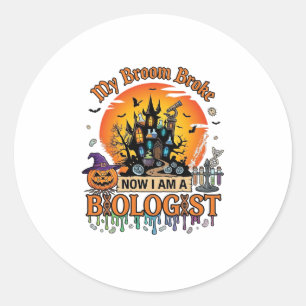 Broom Broke Biologist Halloween Haunted Castle Pum Classic Round Sticker