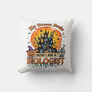 Broom Broke Biologist Halloween Haunted Castle Pum Cushion