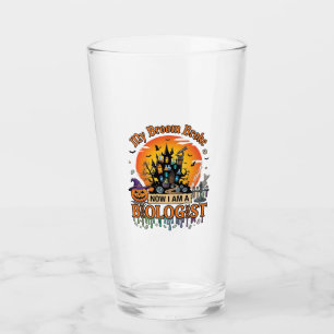 Broom Broke Biologist Halloween Haunted Castle Pum Glass