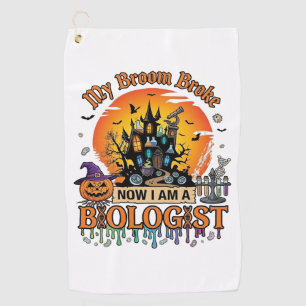Broom Broke Biologist Halloween Haunted Castle Pum Golf Towel