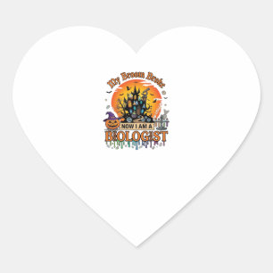 Broom Broke Biologist Halloween Haunted Castle Pum Heart Sticker