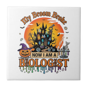 Broom Broke Biologist Halloween Haunted Castle Pum Tile
