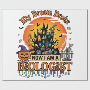 Broom Broke Biologist Halloween Haunted Castle Pum Wrapping Paper