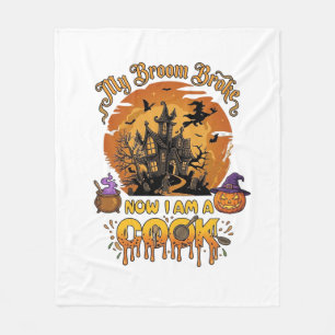 Broom Broke Cook Halloween Haunted House Cauldron Fleece Blanket