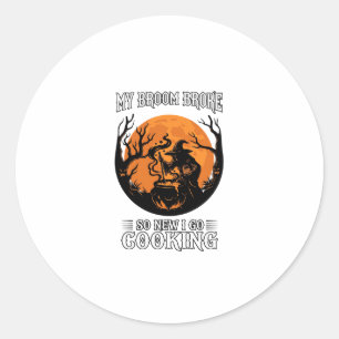 Broom Broke Cooking Witch Cauldron Full Moon Classic Round Sticker