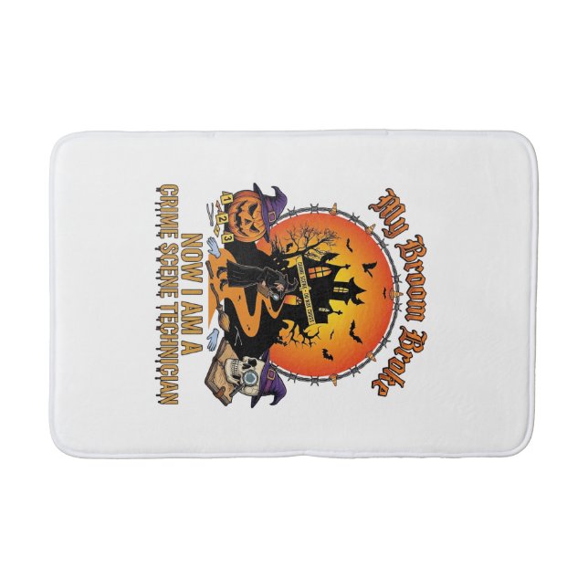 Broom Broke Crime Scene Technician Halloween Witch Bath Mat (Front)